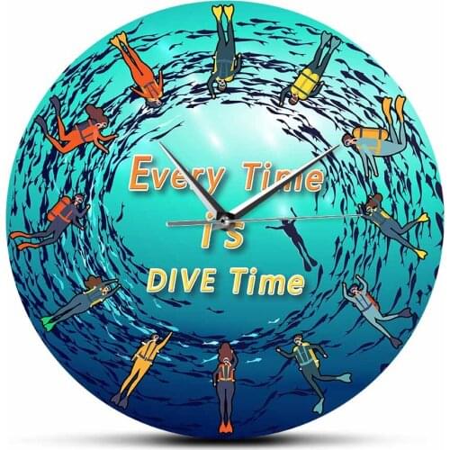 Every Time Is Dive Time Scuba Diving Inspired Wall Clock Underwater Art Home Decor Free Diver Silent Quartz Clock Divers Gift