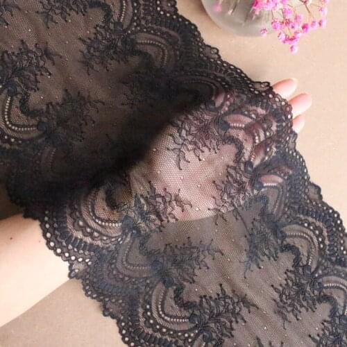 New 23cm 2Meters/lot Black Eyelash Elastic Lace Trimming Gentle Wavy Shape Soft Black Clothes Edge Material X755