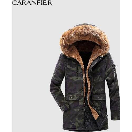 CARANFIER Mens Winter Parkas Fashion Hooded Thicken Warm Overcoat Pure Cotton Male Solid Coats Windproof Men Jacket Windbreaker