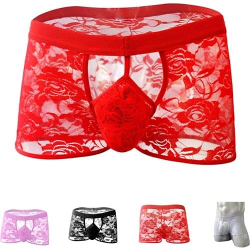 Sexy Transparent Lace Rose buttocks Boxers Male Panties Underwear Men pants underwear ZJH0606P