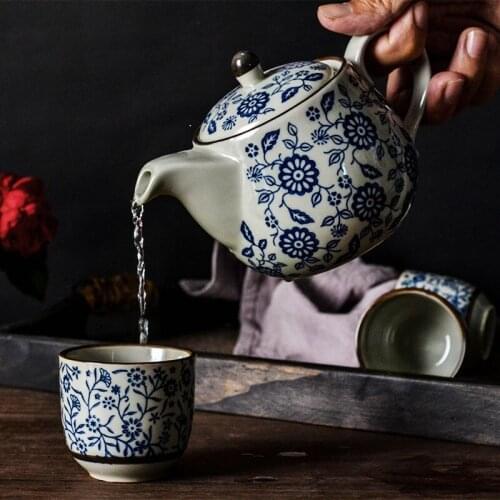 Blue and White Porcelain Retro Teapot Ceramic Household Kettle Handmade Office Filter Tea Pot Creative Kung Fu Tea Set Teaware