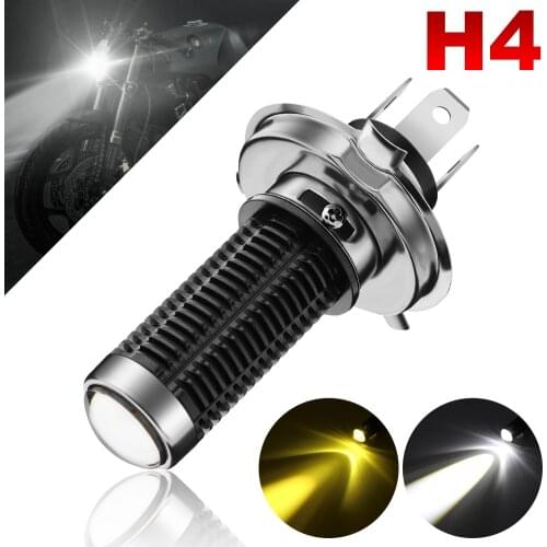H4 9003 LED Headlight Bulbs With Lens 6000K/White 3000K/Amber Low/High Beam 3570-SMD Chip Double Color Spotlight for Motorcycle