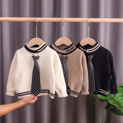 Boys Girls Sweater Spring Autumn Children Fashion Tie School Sweaters Clothes For Baby Kids Casual Tops Winter Shirt Toddler 5 6
