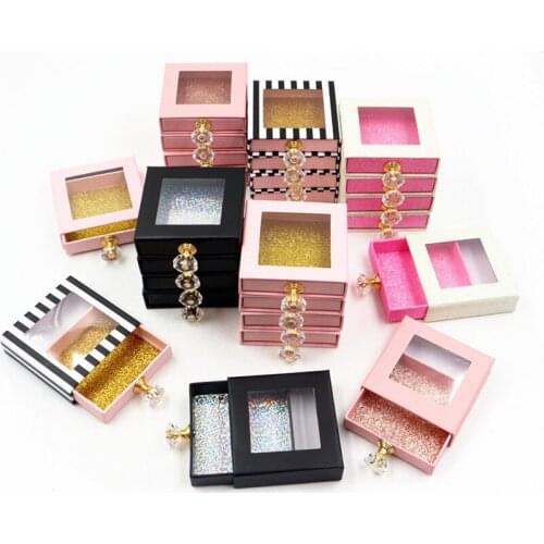 Eyelash Packaging Box Bulk Wholesale Custom 3D Mink Lashes Boxes Package With Logo Makeup square case diamond handle custom logo