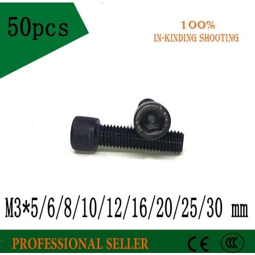 50Pcs M3 *5/6/8/10/12/16/20/25/30mm DIN912 high strength Alloy Black Steel Hexagon Socket Head Cap Furniture Screws