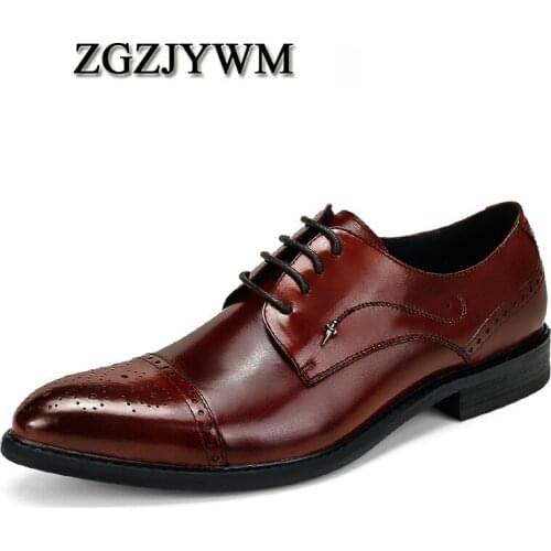 ZGZJYWM Breathable Mens Business Lace-Up Black/Brown/Red Pointed Toe Formal Dress Genuine Leather Wedding Oxfords Office Shoes