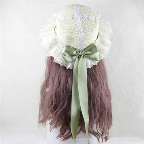 Mori Girl Straw Hats Women Beach Sun Hat Lolita Kawaii Princess Lace Bow Ribbon Straw Cap D612
