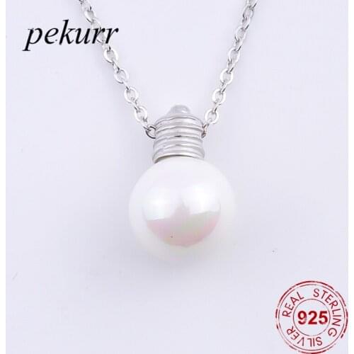 Pekurr 925 Sterling Silver Big Round Shell Pearl Necklaces For Women Accesories Long Chain Pendants Fashion Jewelry