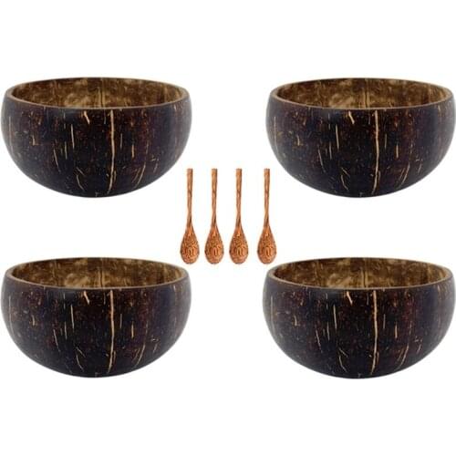 1Set Natural Coconut Shell Bowl Spoon Set Creative Coconut Bowls Fruit Salad Bowl Noodle Wooden Bowl Tableware