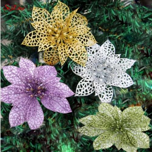 10Pcs Christmas Artificial Flower Butterfly Xmas Tree Decorations Hollow Flower For Home DIY Decorations Flower New Year 6Z