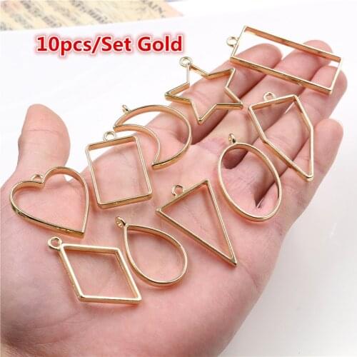 KC Gold Border Mold Geometric Hollow Metal Frame Bezel Epoxy Resin Pendant Tray For DIY Jewelry Making