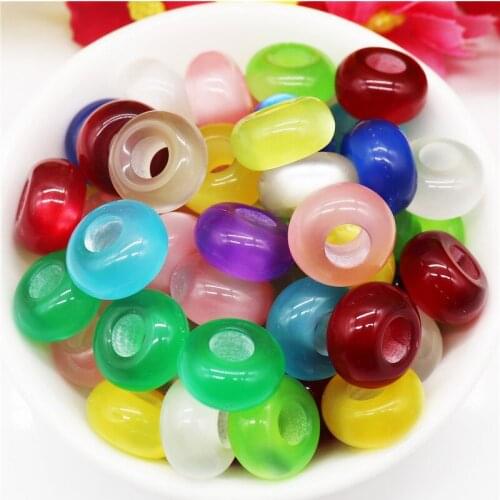 10Pcs New Cat Eye Color Beads Large Hole for Jewelry Making Fit Pandora Bracelet Women Snake Chain Pendant Charms DIY Necklaces