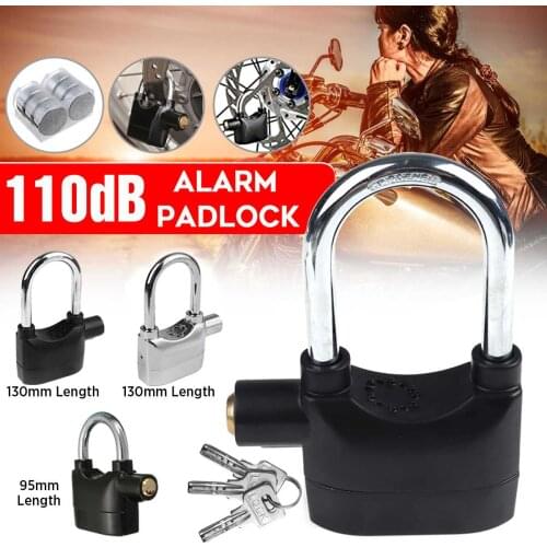 110dB Long/Short Universal Bike Motorcycle Home Garage Black Alarm Lock Sensor Anti Theft Security Secure Padlock with 3 Keys