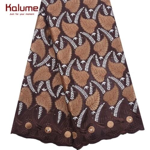 African Lace Fabric 2020 High Quality Lace Brown Cotton Embroidery Swiss Voile Lace Switzerland With Stones For Garment Sew 1871
