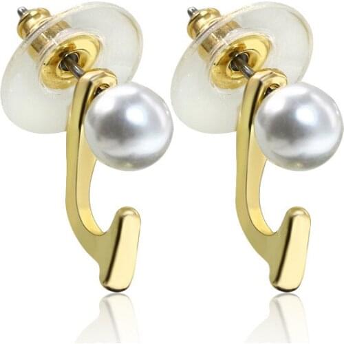 White Simulated Pearl Stud Golden Hook Stud Earrings for Women