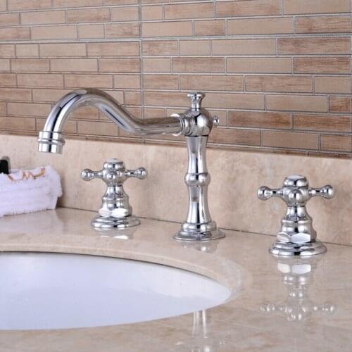 Free shipping chromed brass bathroom basin faucet Deck mounted hot and cold water 3 piece set sink mixer tap B-8205C