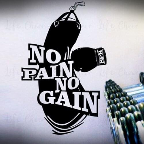 No Pain No Gain Sign Wall Sticker Boxing Sports Vinyl Wall Decal Fitness Gym Club Decoration Vinyl Adhesive Wall Murals Art