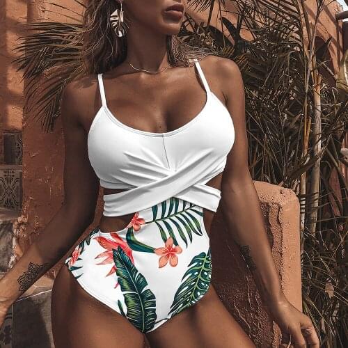 Bikini 2021 Woman Swimwear Monokini Push Up Padded Mesh Splicing One-Piece Swimsuit Womens Beach Bathing Suits купальник