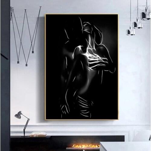 Black and White Nude Couple Canvas Painting Sexy Body Women Man Wall Art Poster Print Wall Picture for Room Home Cuadros Decor