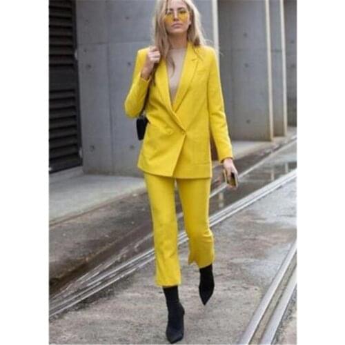Elegant Yellow Formal Business Women PantSuits Fashion Ladies Pantsuit Costumes Womens Suits Blazer with Pants Custom Made