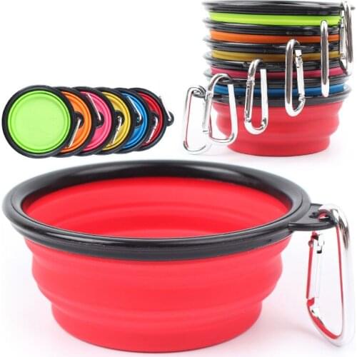 JCPAL Silicone Portable Dog Bowls Candy Color Travel Pet Feeder Dish Collapsible Dogs Utensils With Carabiner Puppy Drinker