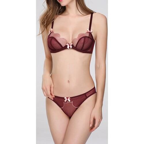 Women Sexy Half Cup See Though Lace Bra and Panties Sets Embroidery Thin Bra Sexy Lingerie Lace Underwear B C Cup