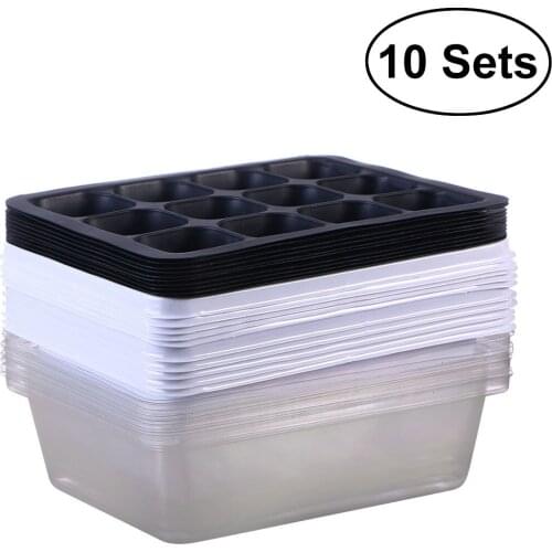 10 Pack Tray Starter Tray With Dome And Base 12 Cells For Gardening Bonsai 12 Hole Seedling Box Garden Supplies