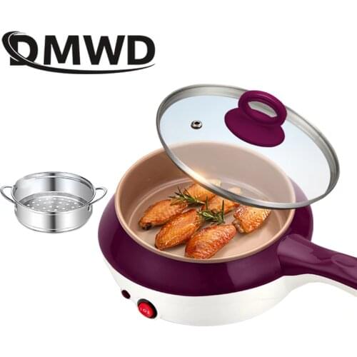 DMWD Mini Stainless Steel Food Steamer Egg Boiler Electric Skillet MultiCooker Noodles Soup Cooking Hotpot Steak Frying Pan EU