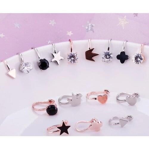 Minimalist Star / Heart / Triangle / Crown Clip Ear Cuff Earrings for Women Round Rhinetonse Fashion Jewelry Ear Clip #273727