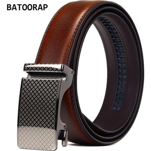 BATOORAP Mens Business Belt Brown Vintage Cowhide Automatic Buckle Ratchet Formal Style Genuine Leather Trouser Belts Z92P01