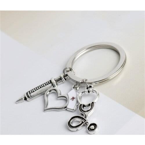 New Nurse Cap Medical Key Chain Needle Syringe Stethoscope Thermometer Cute Keychain Jewelry Gift