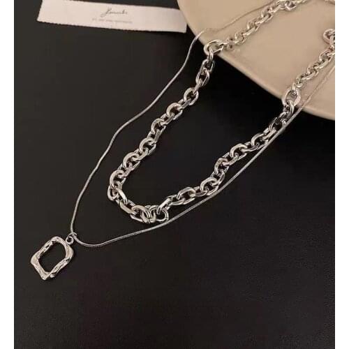 Arrival 2021 Fashion Modern Choker Necklace Two Layers Square Necklaces Silver Color Necklace Choker Jewelry Drop Shipping