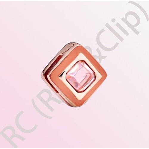 Authentic 925 Sterling Silver Beads Reflexion Pink Square Clip Charm Beads fit Original Pandora Reflexions Bracelets DIY Jewelry