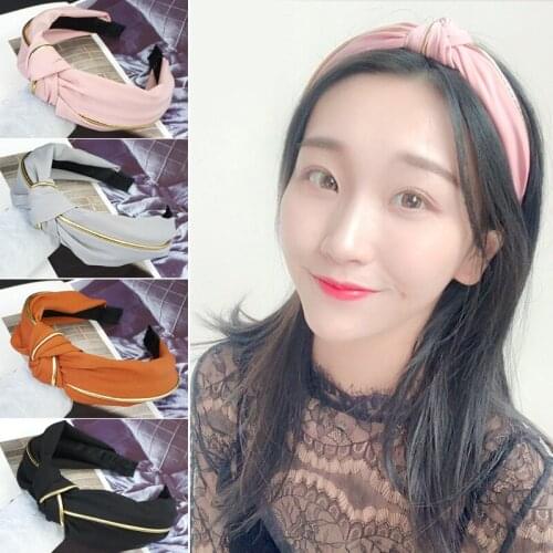 50pcs/lot Gold Edge Tie Knot Head Band Wide Double-deck Wash Face HeadBands Hair Styling Tools Accessory HA1129