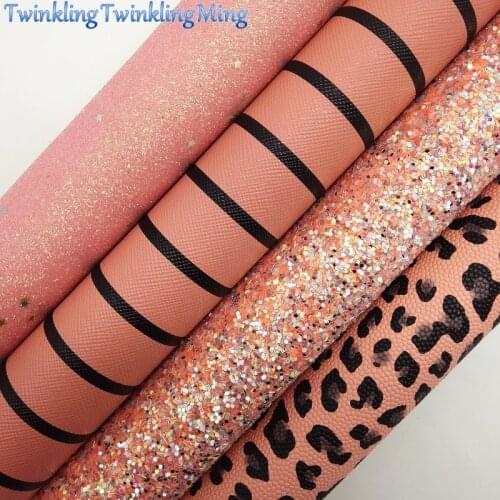 DUST PINK Glitter Fabric, Leopard printed faux fabric, Stripes Leather Fabric Sheets For Bow A4 21x29CM Twinkling Ming XM981