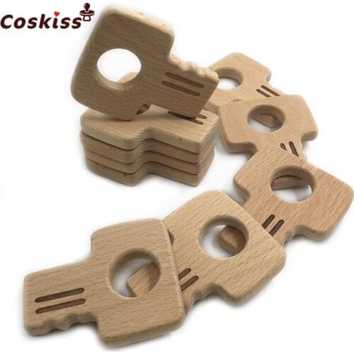 Handmade Wooden Safe Baby Teether Key Pendent Organic Natural Beech Wooden Animal Toy DIY Jewelry Making Accories