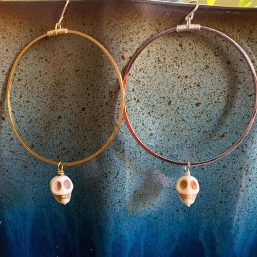 Howlite Skull Hoop Earrings Statement Jewellery Gothic Fashion Women Gift 2020 New Darkly Beautiful Punk Girlfriend Silver Color