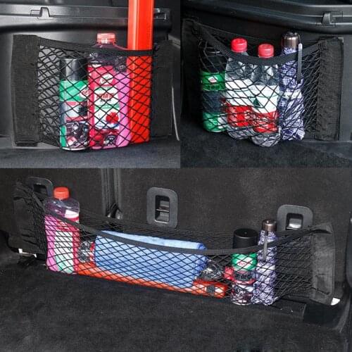 Car Back Rear Mesh Trunk Seat Elastic String Net Magic Sticker Double Deck Storage Bag Auto Organizer Pocket Travel Accessories