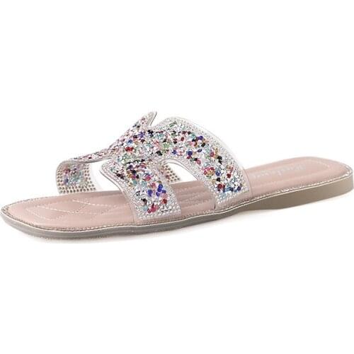 Womens Slippers 2019 Summer New Fashion Outdoor Crystal Flat with Lady Slides Student Slipper Shoes Women