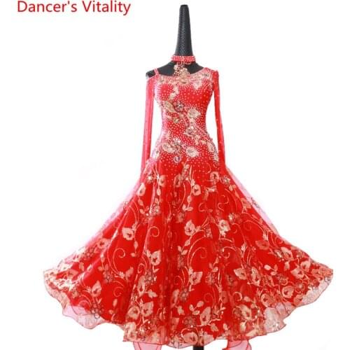 Modern Dance Racing Costume Glitter Diamond Sequin Big Hem Dress Ballroom Waltz Jazz National Standard Dancing Performance Suit
