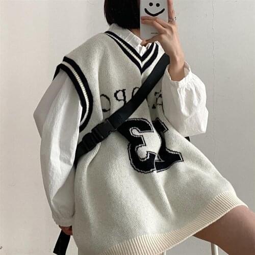 Women Sweater Vest Autumn and Winter V-neck Sweater Vest Womens Loose-Fitting Sleeveless Shirt Sweater