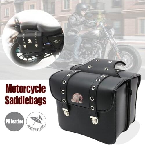2pcs Universal Motorcycle PU Leather Side Saddlebag Luggage Saddle Bag Black for Harley