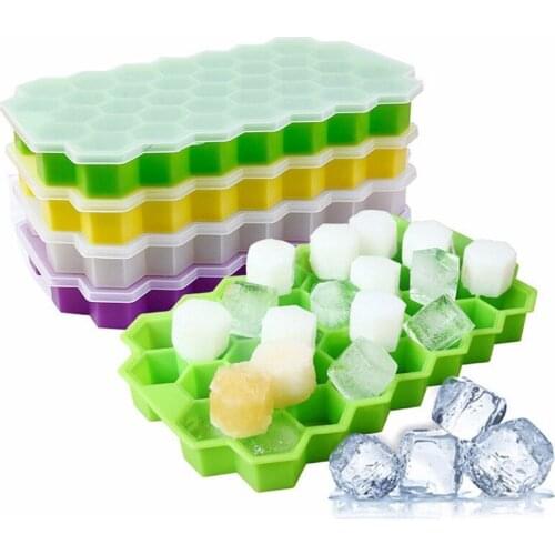 Honeycomb Ice Cube Trays Maker with Removable Lids Silica Gel Ice Cube Mold Forms Food Grade Mold For Whiskey Cocktail 37 Cavity