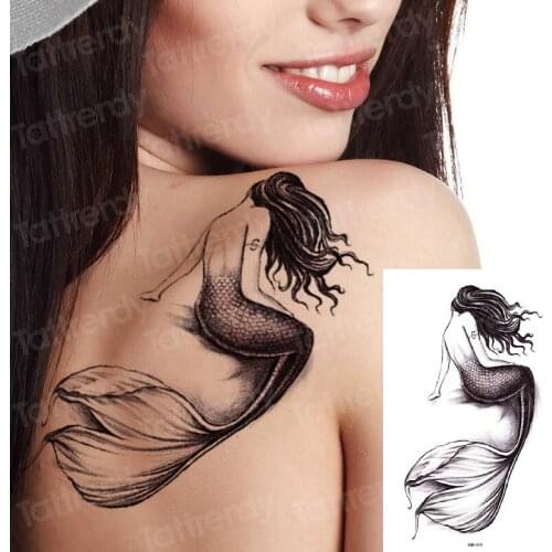 Temporary Tattoo Sticker beauty Mermaid Shoulder tattoo Lion wolf skull snake dragon Arm Tattoo Sketch Women body art Waterproof