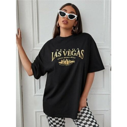 Womens Black Las Vegas Oversize Printed T-shirt - 07