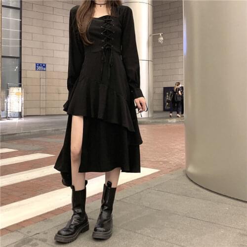 Woman Dresses Autumn Skirt Womens Dress Black Long Sleeve Vestido De Mujer Femme Robe