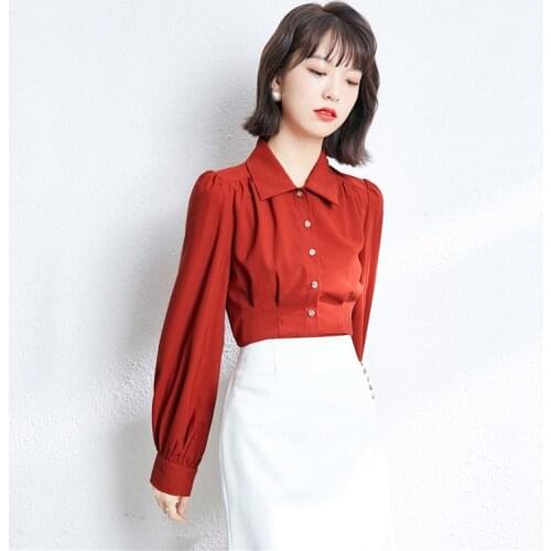 Women OL Bloues Plus Size Solid Red Shirts Spring Lantern Sleeve Blouses Ropa Mujer Blusas Fashion Harajuku Sexy Top Tees 1145