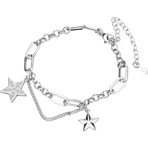 2021 New Korean 925 Sterling Silver Crystal Star Charm Bracelet &Bangle For Women Girls Wedding Jewelry sl275