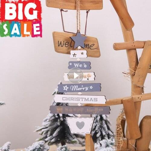 1pcs 2022 New Year Natural Xmas Elk Wood Craft Christmas Tree Ornament Christmas Decorations Natural Wood Hanging Pendants Part