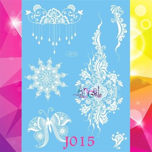 1PC Vintage White Henna Lace Crown Design Temporary Tattoo Stickers AJ015 Women Wedding Tattoo Flower Dragonfly tatouage taty
